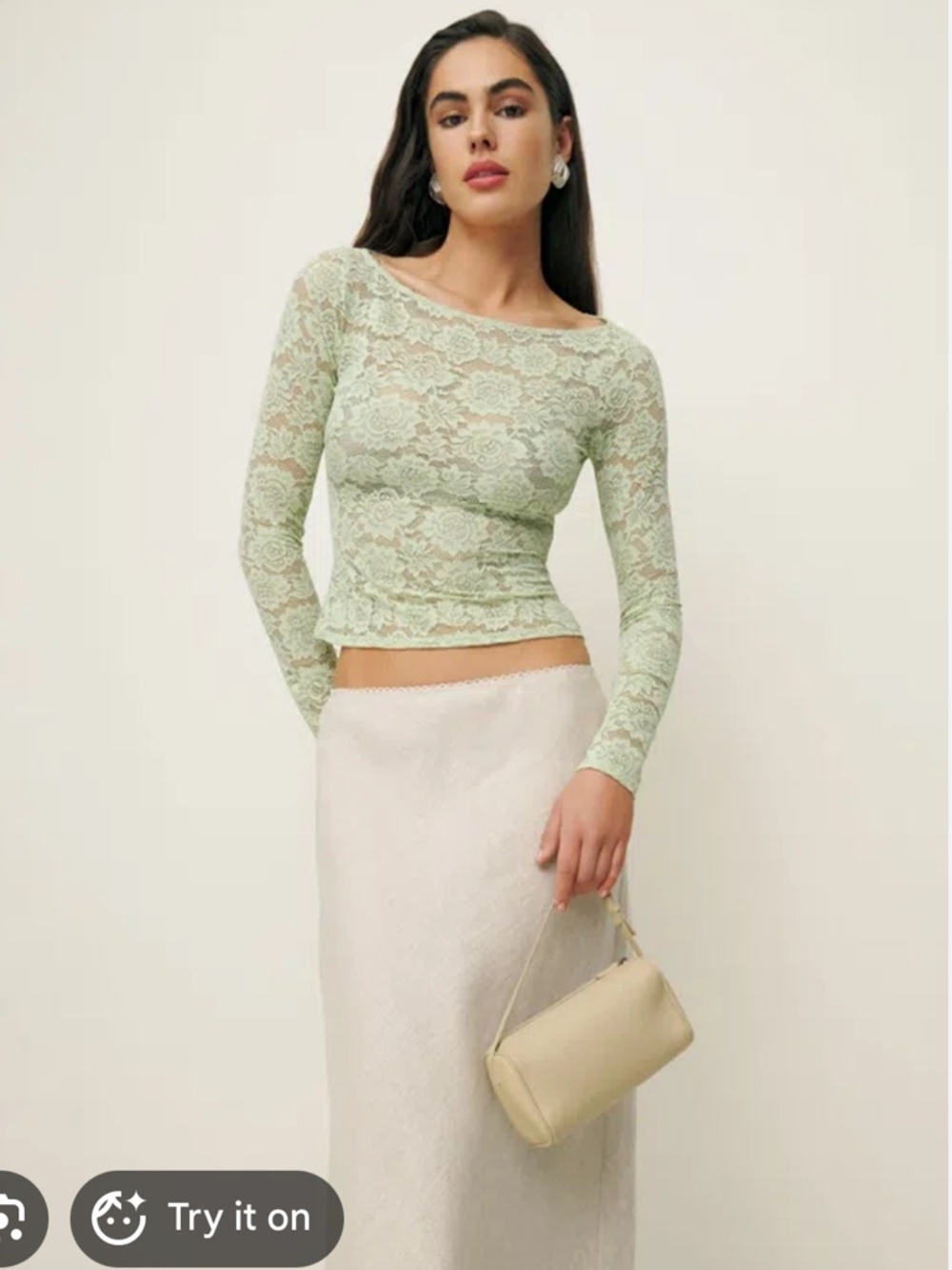 Reformation Pistachio Lace Crop Top